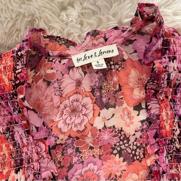 For Love & Lemons Grace Blouse Carnation Floral Small Pink - Picture 5 of 9